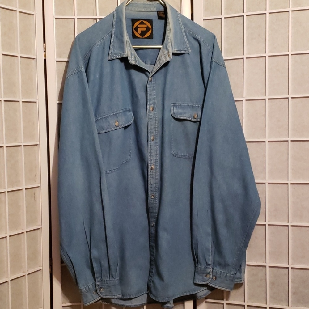 MEN'S FILA VINTAGE BLUE DENIM SHIRT SZ XXL